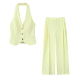 Women's Explosive Neck Vest + Wide Leg Trousers