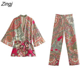 Women Vintage Paisley Patchwork Floral Print Pencil Pants Female Chic Elastic Waist Long Trousers Pantalones Mujer