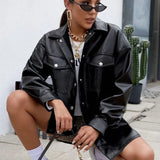Zingj Winter And Fall New PU Leather Women's Shirt Fashion Women's
