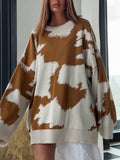 Style Design Set Hair Woven Cow Pattern Sweater Lazy Leisure Loose Small