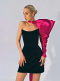 Party Mini Dress Elegant Bandage One Shoulder Lantern Sleeve Patchwork Backless Sexy Night Bodycon Clubwear Dress