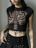 printed vintage crop top with skeleton