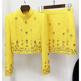 Trendy French Romance New Heavy Industry Nail Beads Drill Short Top Skirt Set Two