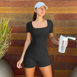 Zingj Collar Solid Color Short Sleeve Jumpsuit High Waist Sports Fitness Sexy Jumpsuit Women's