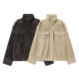 Suede With Loose Leather Coat In Autumn