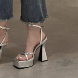 Summer New Waterproof Table Cross-Belt Behind The Empty Word With Exposed Toe Thick Women's Thick Heel