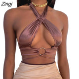 Vest Fashion Women Summer Solid Color Halterneck Sleeveless Tops Hollow Out Tank Tops