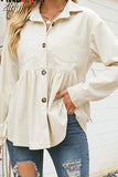 Women's Corduroy Shirt Button Up White Blouses Women Casual Long Sleeve Autumn Elegant Warm Thick Oversized Shirts for