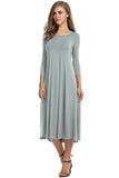 Women's Clothing 2025 Spring New Dress Fashion Casual Fold Seven-Sleeve Solid