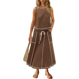 Hot 2025 New Summer Vacation Sleeveless Vest Half-Dress Cotton-Song Set Two-Piece