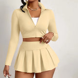 And Winter 2025 Casual Women's Temu Pure Color Sexy Wind Waist Top Short Skirt