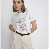 Summer Abstract Aesthetic Print T-Shirt Women's Cotton Soft Loose Basic Top Ins