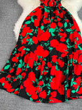 Vintage Women Printed Long Dress Elegant Turn-Down Collar Single Breasted Short Sleeve High Waist A-Line Maxi Vestido