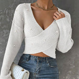 New Women's Sweater With Nail Beads Shoulder-Repair Long-Sleeved Knitted Shirt
