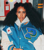 Lucky Embroidery Varsity Jacket-Outfit