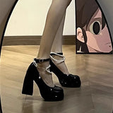 Spring And Autumn French Fairy Wind Waterproof Table Thick-Soled High-Heeled Shoes Mary Jane Shoes One-Word Buckle Coarse Heel Single