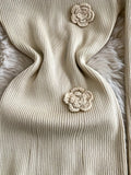 And Autumn Temperament Three-Dimensional Flowers V-Neck Long-Sleeved Knitted Dress
