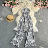 Zingj New 2023 Summer Korean Version Of The Retro Wind Dye Neck Jumsuit Female Show Thin Chest Straight Tube Wide Leg