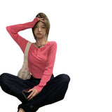 Zingj Sense Long-Sleeved T-Shirt Female 2024 Spring And Autumn New Korean Version Slim Careful Machine Bottom Shirt Short Student