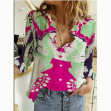 Women's Clothing 2025 Summer New Shirt Fashion Map Depicts Printed Long-Sleeved Top