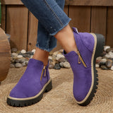 New Large-Size Double Zipper Thick-Bottomed Martin Boots Women's Short-Head Velvet Rough And Bare