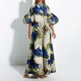 New Women's Temperament Loose-Fitting Painted Long Dress Big Swing Bubble Sleeve