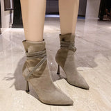 2025 New Sexy Pointed Fashion Boots Net Red Water Drill French High-Heeled Women's Fine Heel Thin Short