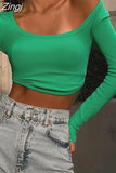 Square Collar T-shirts Autumn Casual Long Sleeve Women T-shirts Tops Autumn Outfits Basic Knitted Tees Female