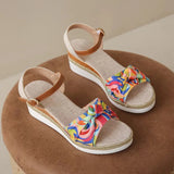 New Fish Mouth Bow Buckle Thick Bottom Slope Sandals Women's Large Size Hemp Rope Bottom Flat Bottom Women
