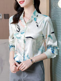 Shirt Women Floral Satin Shirts and Blouses Fashion Clothes for Women Long Sleeve Blouse Button Up Shirt Tops Women
