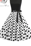 White Patchwork Polka Dot Summer Dress Women Vintage 50s 60s Pin Up Rockabilly Dress Robe Party Office