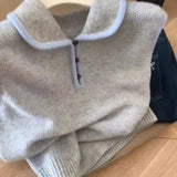 Sweet Korean Dongdaemun Stifled Small Collar Loose Striped Knitted Vest Women Autumn And Winter Folding