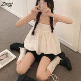 Korean Loose Camis Tops Women White Casual Chic French Sexy Blouses Ladies High Street Designer Sweet Party Clothing