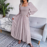 Spring And Summer Collar Long-Sleeved Holiday People Cotton Dress 100 Folds Long Dress Women's