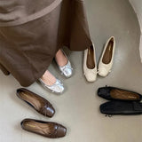 Square Head Fashion Single Shoes French Evening Wind Grandmother Shoes Bow Small Leather Shoes Women's High Sense Of Spring And
