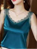 Top Women 2023 Summer Women Clothing Satin Lace V-Neck Sexy Blouse Solid Camisole Women Tops Vest White Crop Top Halter