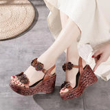 Version Of The Retro Large-Size Sandals Women's New Flowers With Slope And Cool