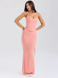 Corset And Bodycon Maxi Skirt With Neckerchief Set-Outfit