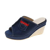 Code 35-45 Cool Slippers 2025 Summer Denim Slope And Fish Mouth Slippers Casual Women's