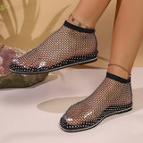 Hollow Fishing Net Water Drill Sandals Women 2025 New Breathable Hot Diamond Lightweight Flat Roman