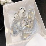 Women's Summer High Heel New 2025 Fish Mouth Waterproof Table Thick-Soled Cool Slippers Women's Coarse Heel Heel Fashion