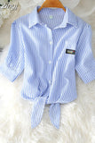 Summer Basic Blouses Women Solid Oversized Women Shirt Buttoned Up Shirt Top Tied Waist Elegant Women Tunics Tops