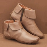 Female Round Head Artificial PU Casual Women's Leather Boots Side Zipper Martin Boots With Female Short