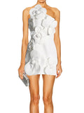 Spring 2025 New Fashion Sexy Slanted Shoulder Three-Dimensional Flower Design Feel Waist High Sense Short Dress
