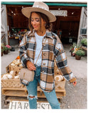Net Red Autumn Street Temperament Long-Sleeved Collar Loose Women's Plaid Shirt Long