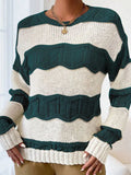 Autumn And Winter Three-Dimensional Striped Mahjong Loose Knitted Long-Sleeve Round Jumper