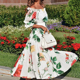 533 Spot Women's Summer 2025 New Fashion One-Line Shoulder Print Holiday