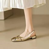 New Spring And Summer Soft Leather Sandals Women Wear Flat Shoes With Square Gold Silver