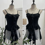 Wasteland To Make Old Hole Slings Vest Irregular Lotus Side Ribbon Short Sleeveless Top