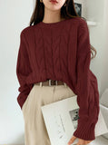 And Winter Women's Jersey Sweater Loose Round Neck Solid Color Trendy Knitted